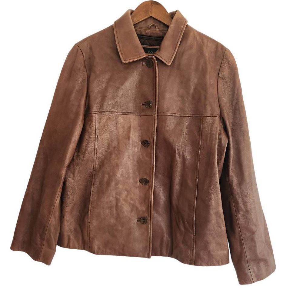 ‎Wilsons Leather Tan 90's Button Front Thinsulate Jacket Size Large